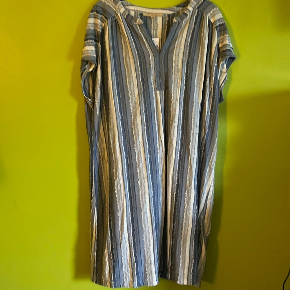 NWT My Danielle Blue & White Textured Striped Denim Like Midi Dress Size XL